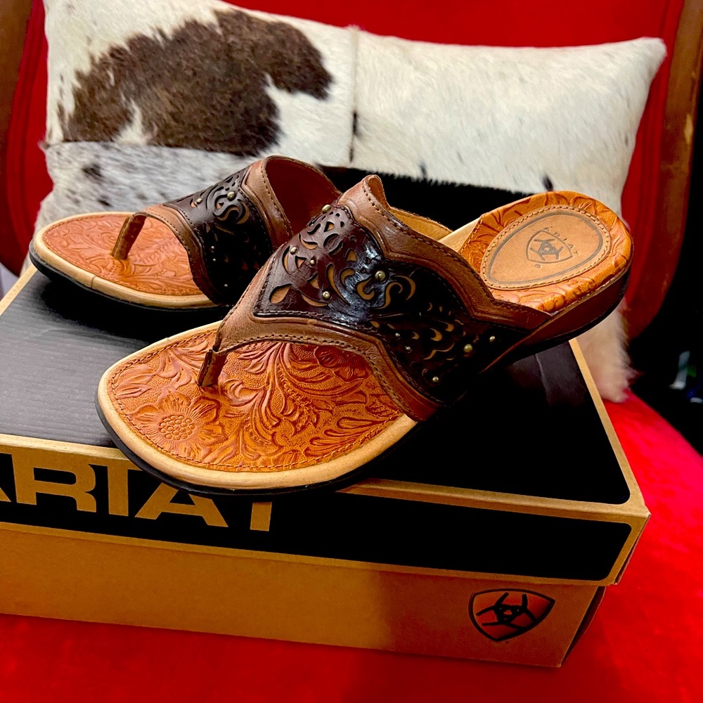Ariat Laser cut and tooled leather, Size 6 sandals